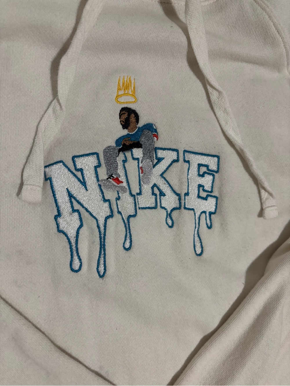 Goodfellow & Co Cream Crewneck Sweater with Custom J.Cole Nike Embroidery